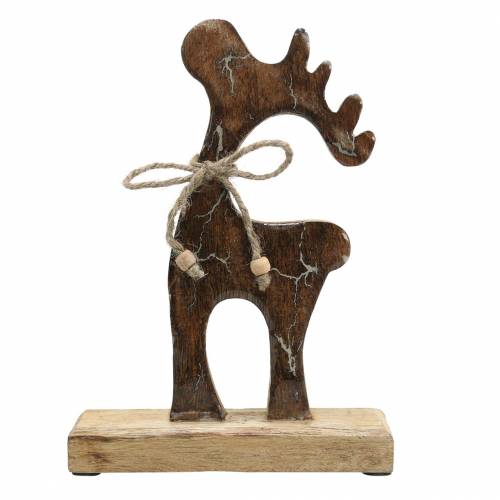 Floristik24 Wooden reindeer fire pattern glazed natural, white mango wood H22.5cm