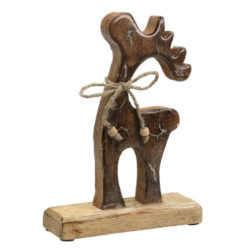 Floristik24 Wooden reindeer fire pattern glazed natural, white mango wood H22.5cm