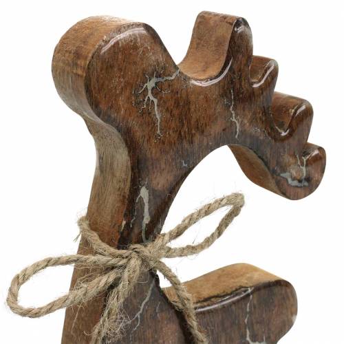 Floristik24 Wooden reindeer fire pattern glazed natural, white mango wood H22.5cm