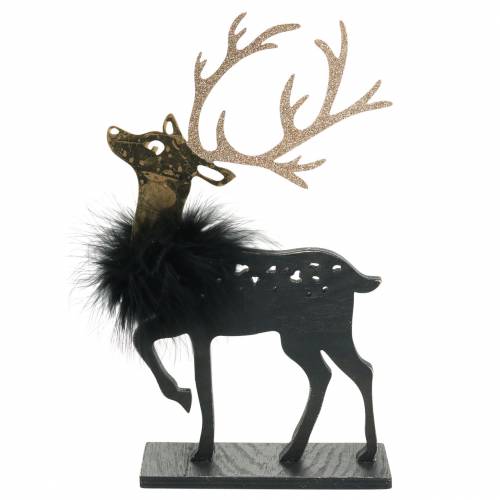 Floristik24 Reindeer with feathers and glitter black, golden 29 × 18cm 2pcs