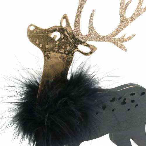 Floristik24 Reindeer with feathers and glitter black, golden 29 × 18cm 2pcs