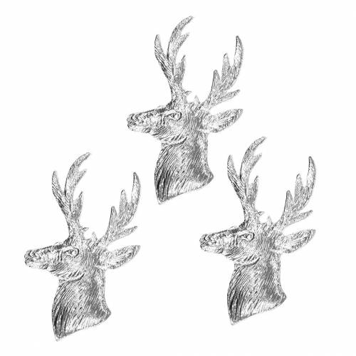 Floristik24 Decorative reindeer bust silver metal 8cm × 4.8cm 8pcs