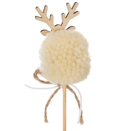 Reindeer Pom Pom Decorative Picks, 24cm, Set of 12, Brown/Beige/White | Floristik24.co.uk