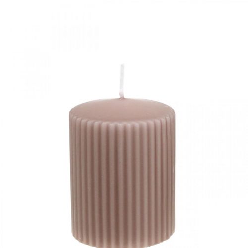 Pillar Candles Old Pink Grooved Candle 70/90mm 4 Pcs