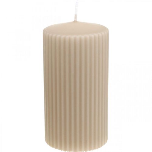 Floristik24 Pillar Candles Beige Grooved Candle 70/130mm 4 Pcs