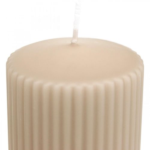 Product Pillar Candles Beige Grooved Candle 70/90mm 4 Pcs