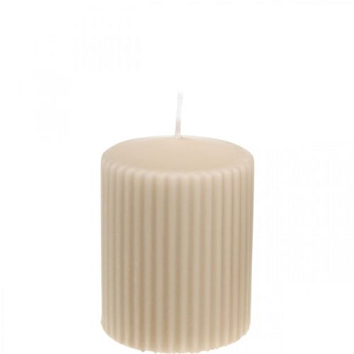 Product Pillar candles beige grooved candle 70/90mm 4pcs