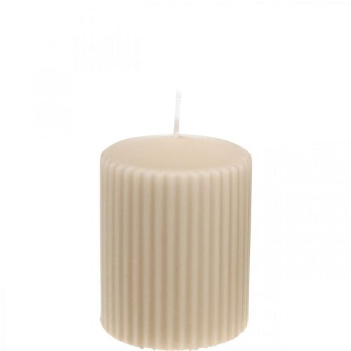 Pillar Candles Beige Grooved Candle 70/90mm 4 Pcs