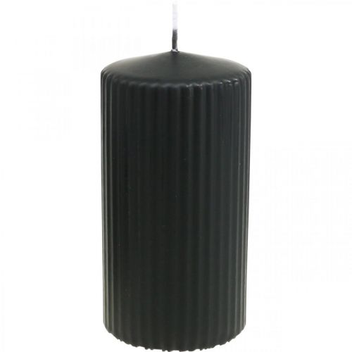 Product Pillar Candles Black Grooved Candle 70/130mm 4 Pcs