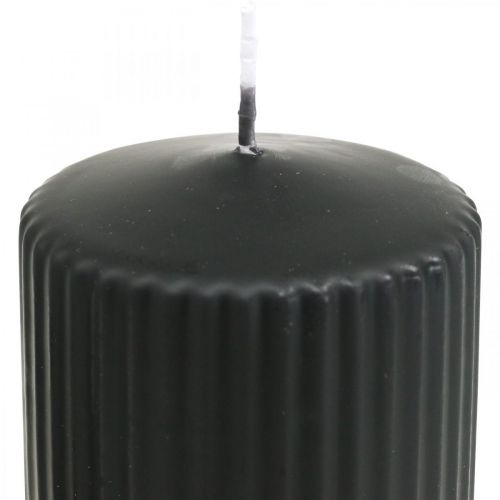 Product Pillar Candles Black Grooved Candle 70/130mm 4 Pcs