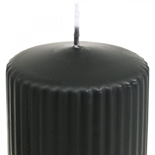 Product Pillar candles black grooved candle 70/90mm 4pcs