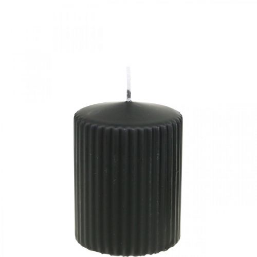 Floristik24 Pillar candles black grooved candle 70/90mm 4pcs