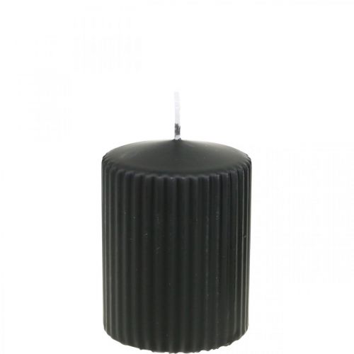 Product Pillar Candles Black Grooved Candle 70/90mm 4 Pcs