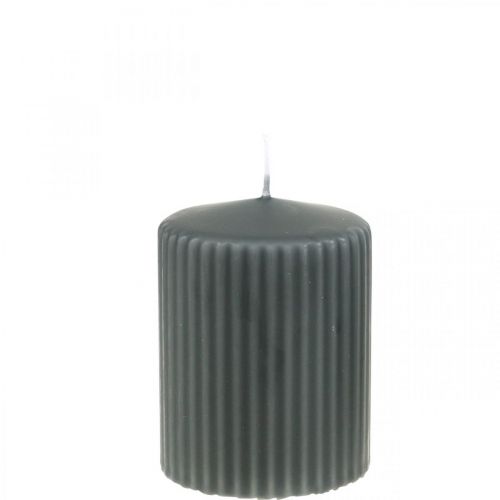 Product Pillar Candles Anthracite Grooved Candle 70/90mm 4 Pcs