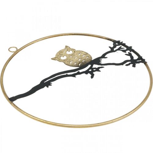 Product Window decoration owl on branch autumn, decorative ring metal 22cm
