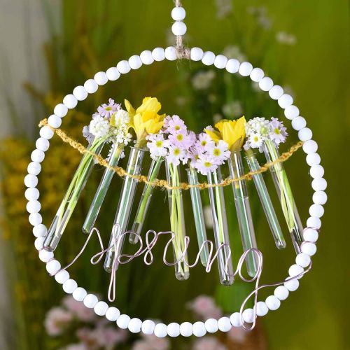 Product Ring with pearls, spring, decorative ring, wedding, wreath to hang white Ø28cm 4pcs