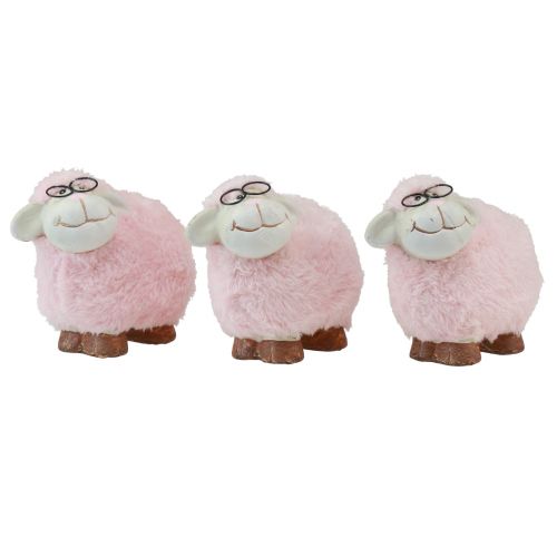 Floristik24 Pink sheep with glasses and fur ceramic 10.5×5.5×9cm 3pcs