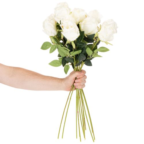 Artificial White Rose Long Stem for Vase 62cm 12pcs | Floristik24.co.uk
