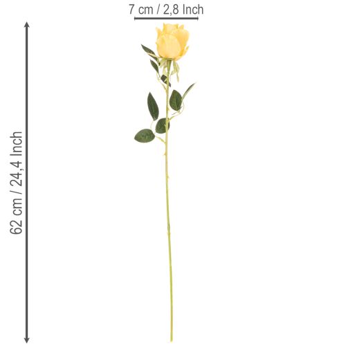 Artificial Yellow Long-Stem Roses Set of 12, 62cm, Silk & Plastic for Indoor Decoration | Floristik24.co.uk