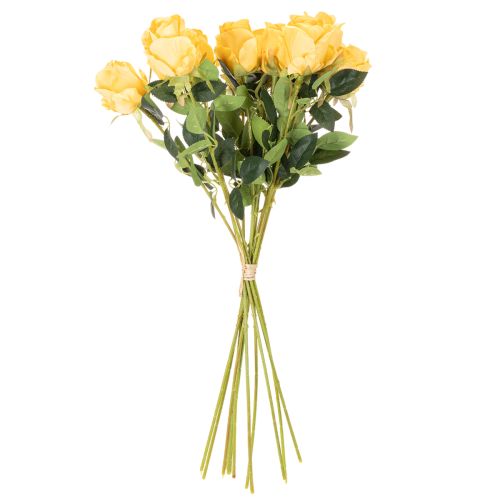 Artificial Yellow Long-Stem Roses Set of 12, 62cm, Silk & Plastic for Indoor Decoration | Floristik24.co.uk