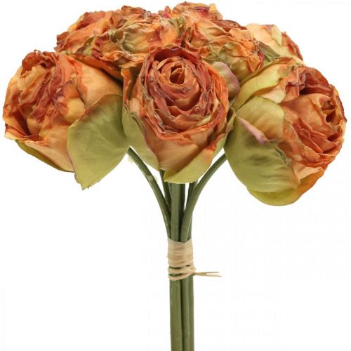 Product Rose bunch, silk flowers, artificial roses orange, antique look L23cm 8pcs