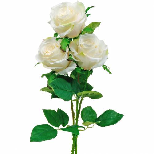 Floristik24 White Rose on a Stem Silk Flower Artificial Rose 3pcs