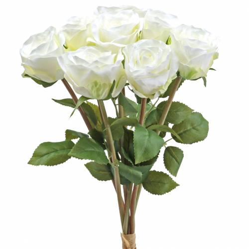 Floristik24 Decorative rose silk flowers in a bunch cream 36cm 8pcs