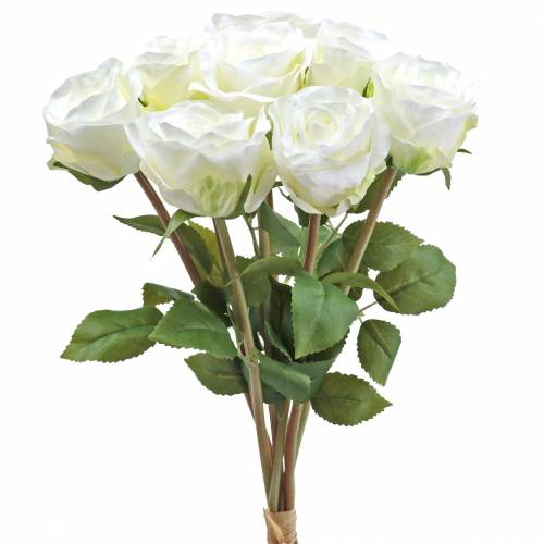 Decorative rose silk flowers in bunch cream 36cm 8 pcs