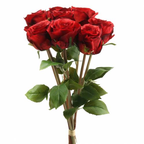 Floristik24 Rose in a bunch artificial red 36cm 8pcs