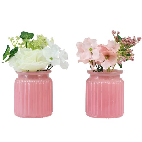 Product Artificial rose in glass pot pink white H16cm 2pcs