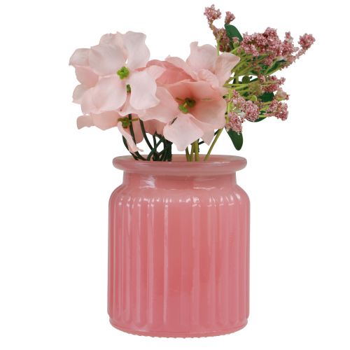 Product Rose Artificial in Glass Pot Pink White H16cm 2pcs