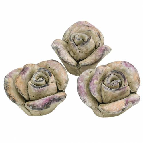 Floristik24 Concrete Rose Grey, Violet Ø7.7 H5.5cm 3 pcs