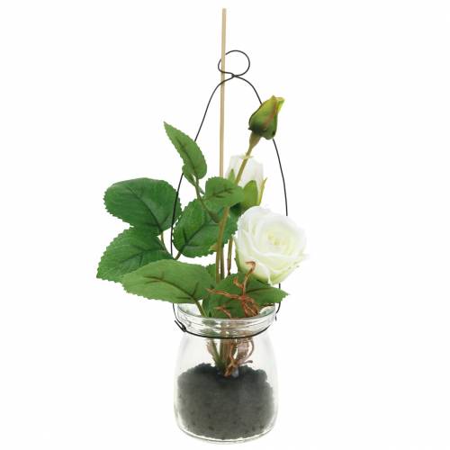 Floristik24 Rose in the glass white H23cm