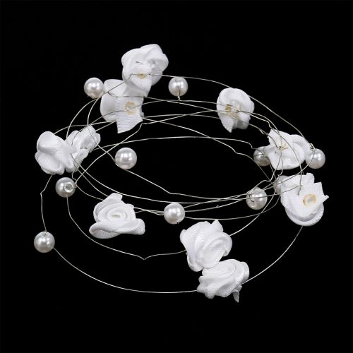 Floristik24 Wire garland with pearls and roses 120cm white