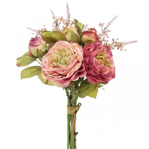 Floristik24 Roses silk flowers in a bunch of autumn bouquet pink, violet H36cm