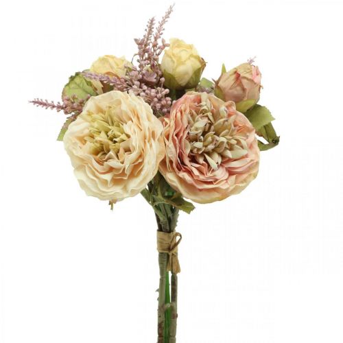 Roses artificial flowers in a bunch of autumn bouquet cream, pink H36cm