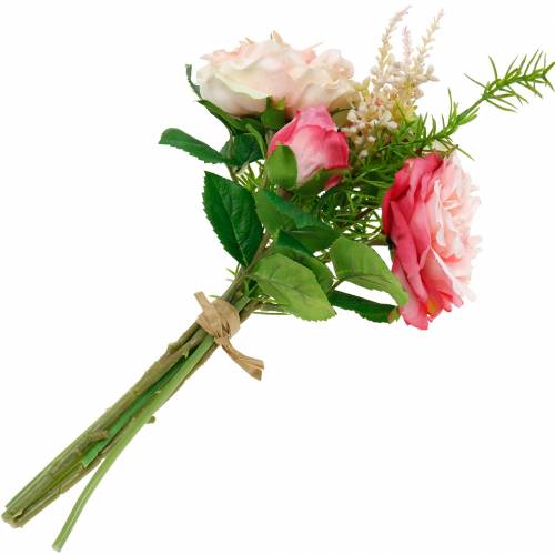 Product Bouquet of artificial roses in a bunch of pink silk flowers bouquet