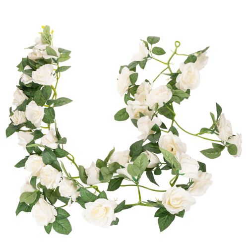 Artificial Rose Garland with White Silk Flowers, 170cm