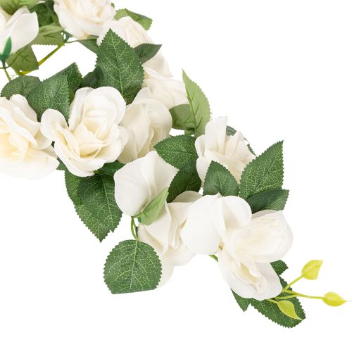 Artificial Rose Garland with White Silk Flowers, 170cm | Floristik24.co.uk