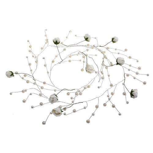 Floristik24 Rose garland with pearls white 135cm