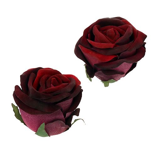 Floristik24 Rose head Ø6,5cm Dark red 8pcs