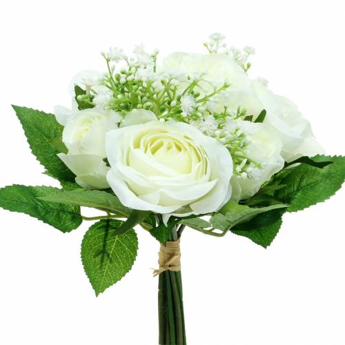 Floristik24 Bouquet of roses with gypsophila white 26cm