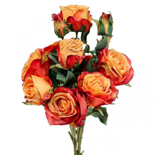 Bouquet of roses artificial roses silk flowers orange 53cm bunch