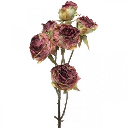Artificial rose, table decoration, artificial flower pink, rose branch antique look L53cm