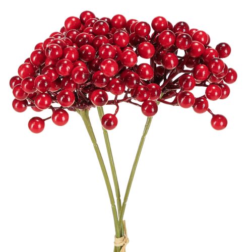Red Berries Decoration Christmas Branch 27cm Bunch with 3 pcs