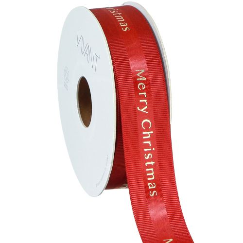 Product Red Christmas ribbon with golden &#39;Merry Christmas&#39; lettering Width 25mm Length 20m