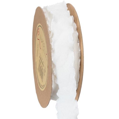 White ruffled organza ribbon, decorative ribbon, 25mm wide, 10m long buy online | Floristik24.co.uk