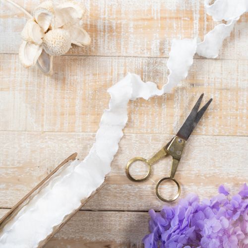White ruffled organza ribbon, decorative ribbon, 25mm wide, 10m long | Floristik24.co.uk