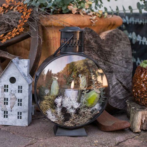 Product Round decorative lantern, rustic candle decoration, metal wind light Ø20cm H30cm