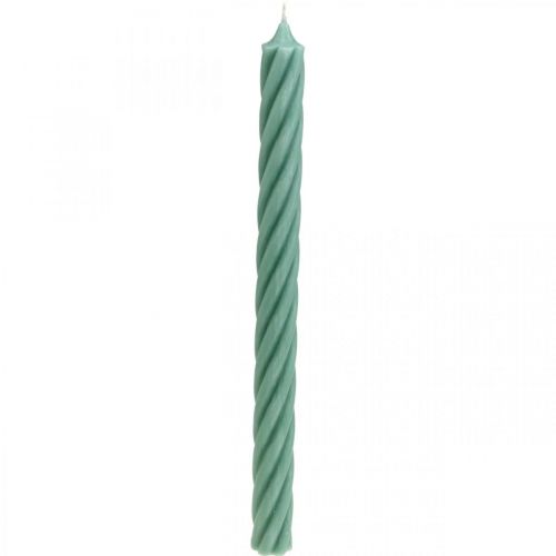 Floristik24 Rustic Candles Taper Candles Solid Colored Green 350/28mm 4 Pcs